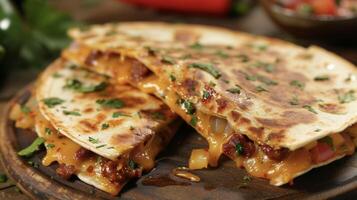 saciar dentro a perfeito inverno conforto Comida com esses chiando lareira quesadillas apresentando uma pegajoso mistura do derretido queijo cheddar e Monterrey jack queijo emparelhado com saboroso foto