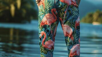 pegue pronto para salão dentro estilo com esses vibrante tropical impressão pijama calça completo com flamingos e Palma árvores foto