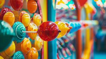 uma exibição do carnaval temático jogos tal Como anel jogando e balão dardos fornecendo entretenimento para ambos crianças e adultos durante carnaval festas foto