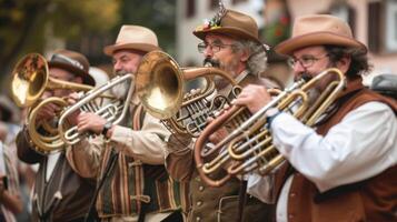 a som do viver opah bandas jogando tradicional alemão música acrescenta para a animado atmosfera e conjuntos a tom para uma feliz celebração foto