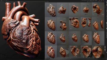 uma Series do captura de tela imagens mostrando a passo a passo processo do quão uma 3d coração modelo é criada foto