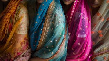 mulheres e meninas pode estar visto vestindo lindo e vibrante tradicional vestuário conhecido Como sarees e lehengas para comemoro a ocasião foto