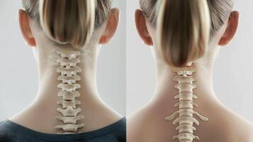 uma antes e depois de comparação foto do uma pessoas pescoço exibindo visível relaxamento e diminuiu dor níveis através escavação terapia