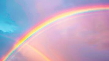 a quase mágico vista do dois vibrante arco-íris alongamento através a céu foto
