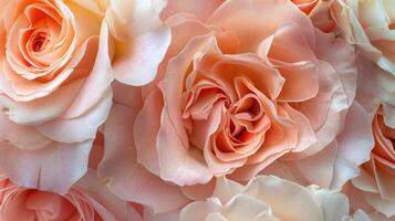uma jardim do rosas com suave Rosa pétalas e t detalhes entrelaçados com remendos do suave aveludado pele. foto