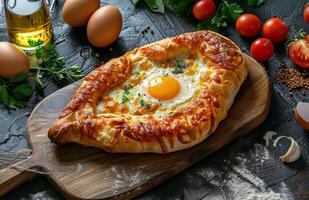 pizza com ovo cobertura foto