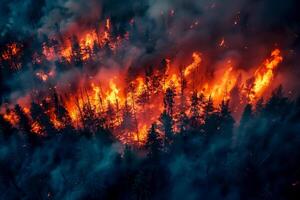 floresta fogo queimando árvores Aumentar fumaça natural desastre aéreo Visão foto