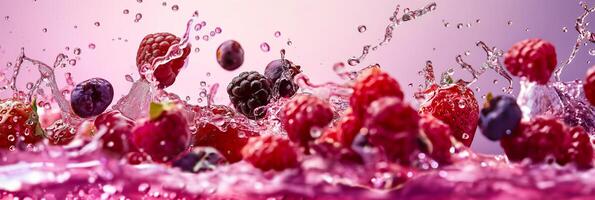 misturado baga suco salpicos em uma roxa para magenta gradiente fundo, negrito e colorida foto