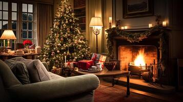 Natal às a mansão, Inglês campo decoração e interior decoração foto