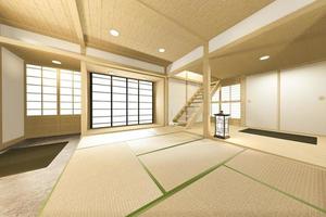 grande sala vazia estilo japonês tropical. Renderização 3d foto