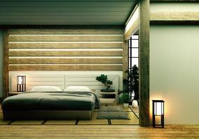 design de interiores de quarto de cama japonês. Renderização 3d