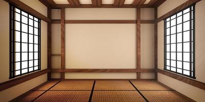 quarto vazio japonês com design de tapete de tatame. Renderização 3d foto