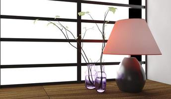lâmpada e decoração de vaso em estilo japonês. Renderização 3d foto