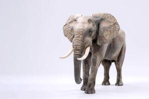 detalhado elefante em uma em branco fundo. realista elefante figura isolado. conceito do zoologia, animais selvagens Educação, e conservação conhecimento. cópia de espaço foto