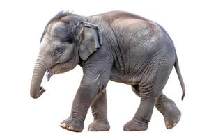 fofa bebê elefante em uma branco fundo. realista elefante figura isolado. conceito do animais, zoologia, animais selvagens Educação, e conservação conhecimento. foto