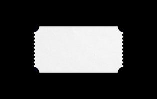 bilhete em branco branco com textura de papel padrão para design de maquete. formulário de bilhete isolado em fundo preto. foto