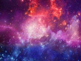 infinito lindo cosmos de fundo roxo, azul e vermelho com nebulosa, aglomerado de estrelas no espaço sideral. beleza de um universo sem fim cheio de estrelas. arte cósmica, papel de parede de ficção científica foto