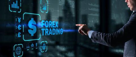 inscrição forex trading na tela virtual. conceito de mercado de ações de negócios foto