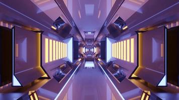 Ilustração 3D de um túnel futurístico de ficção científica com 4k luzes UHD foto