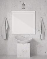 Banheiro 3D com moldura branca em branco foto