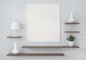 Sala de estar 3D e móveis com moldura em branco foto