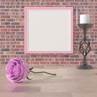 moldura quadrada com rosas cor de rosa, estilo 3d. foto