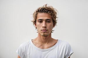 retrato do uma jovem homem com Loiras cabelo foto