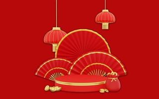 Renderização 3D do feliz ano novo chinês com lanterna em fundo vermelho foto