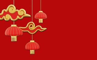 Renderização 3D do feliz ano novo chinês com lanterna em fundo vermelho foto