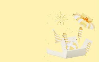 Renderização 3D de feliz ano novo em fundo amarelo foto