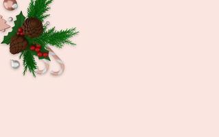 Renderização 3D de enfeites de Natal feliz em fundo rosa foto