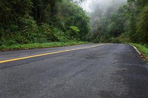 estrada com a floresta natural e a estrada nebulosa da floresta tropical. foto