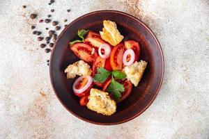 Salada Panzanella Torrada Seca Pão, Tomate, Refeição De Cebola Petisco