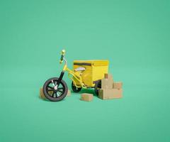triciclo de entrega de crianças com pacotes de remessa ao redor