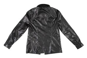 jaqueta de couro preta isolada em fundo branco vista traseira foto