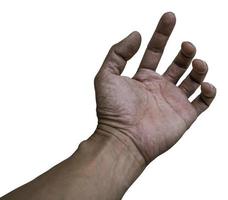 sinal de mão de homem isolado no fundo branco foto