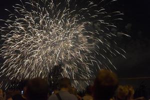 fogos de artifício no céu noturno de férias. foto