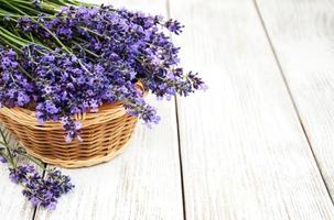 cesta com flores de lavanda foto