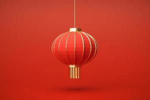 lanterna chinesa na lâmpada de fundo vermelho luz china celebração tradicional renderização em 3d foto