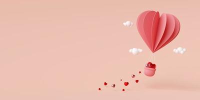 fundo de banner dia dos namorados de balão de forma de coração no ar, renderização em 3d foto