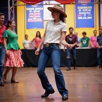 pessoa dança em linha às uma país música festival estoque foto