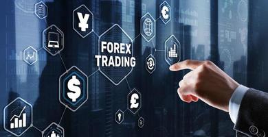 inscrição forex trading na tela virtual. conceito de mercado de ações de negócios foto