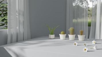 mock up do pódio de exibição do produto com plantas naturais 3d render ilustração foto