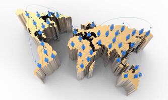 rede social humano 3d no mapa do mundo foto