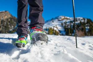 detalhe de um grampo de gelo para excursão de neve foto