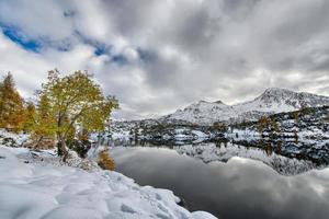 montanhas refletidas no lago foto