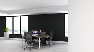 3d renderizar maquete minimalista moderna de espaço de trabalho de escritório realista foto