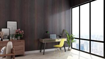 maquete de renderização 3d maquete de sala de estudo confortável com conceito minimalista moderno rústico