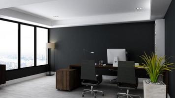 sala minimalista de escritório de renderização 3D com interior de design de madeira foto