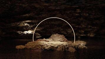 fundo abstrato do quadro neon na rocha dentro da caverna, renderização de ilustração 3d foto